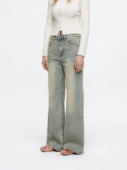 Flare Pale-Color Loose Casual Bell-Bottom Denim-Pants