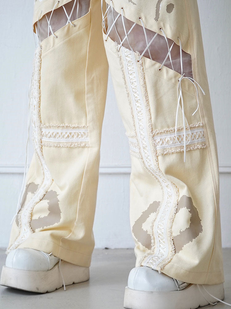 2Way Short-Patns Lace-Up Lace Nichi Casual Wide-Pants