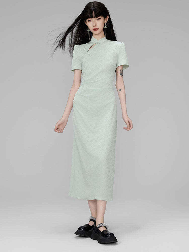 Long Embroidery China Mao-Collar Dress