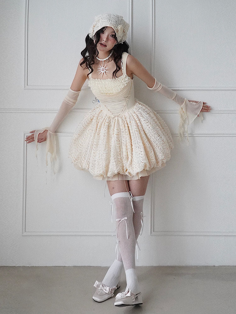 Unique Princess Lace-Up Fluffily Balloon Puff Dress