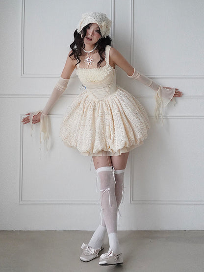 Unique Princess Lace-Up Fluffily Balloon Puff Dress