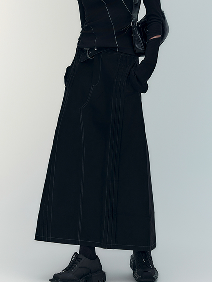 Leather Stitch Cool High-End Long-Skirt