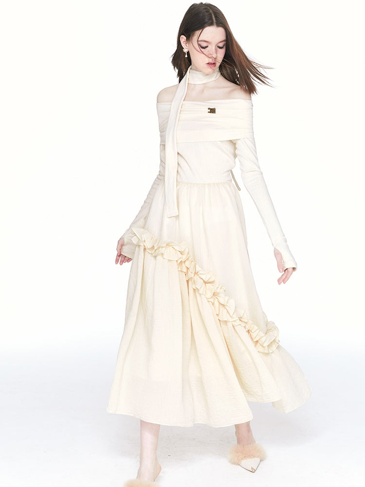 Off-Shoulder Stretch Frill Ruffle Cute One-Piece – ARCANA ARCHIVE