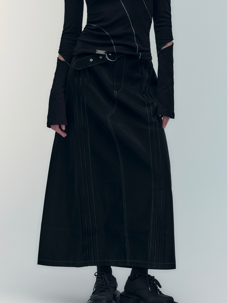 Leather Stitch Cool High-End Long-Skirt