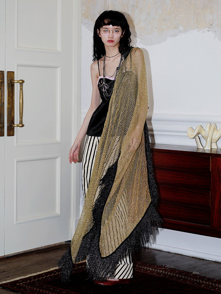 Mesh Metallic Tassel Fringe Sheer Stole