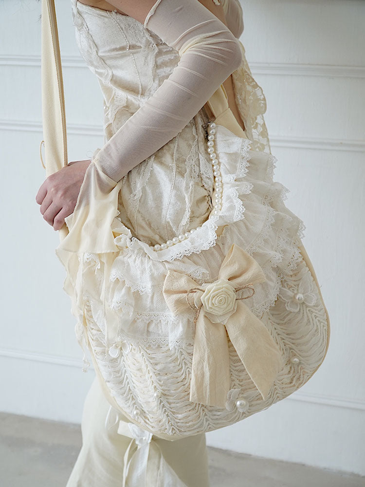 Pearl Lace Ribbon Large Frill Lace Bag