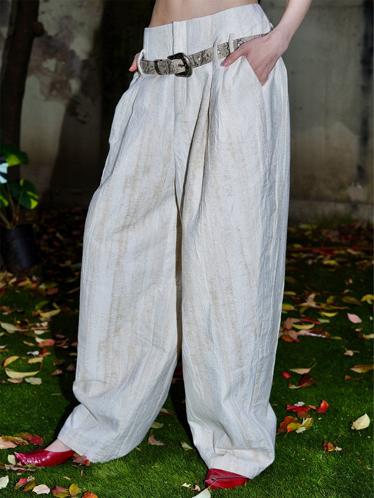 Summer Wrinkled Loose High-Waist Wide-Pants