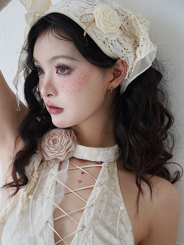 Flower Rose Retro Pearl Mesh Scarf