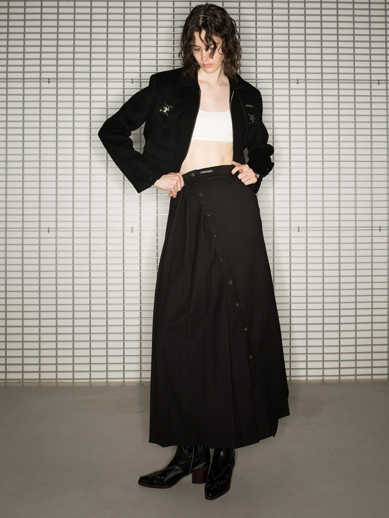 Box-Pleatas Button Wrap Plain Nichi Long-Skirt