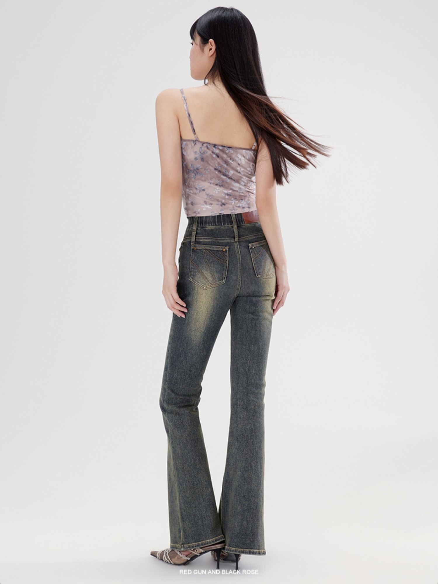 Denim lavé de cloche décontractée simple pantalon