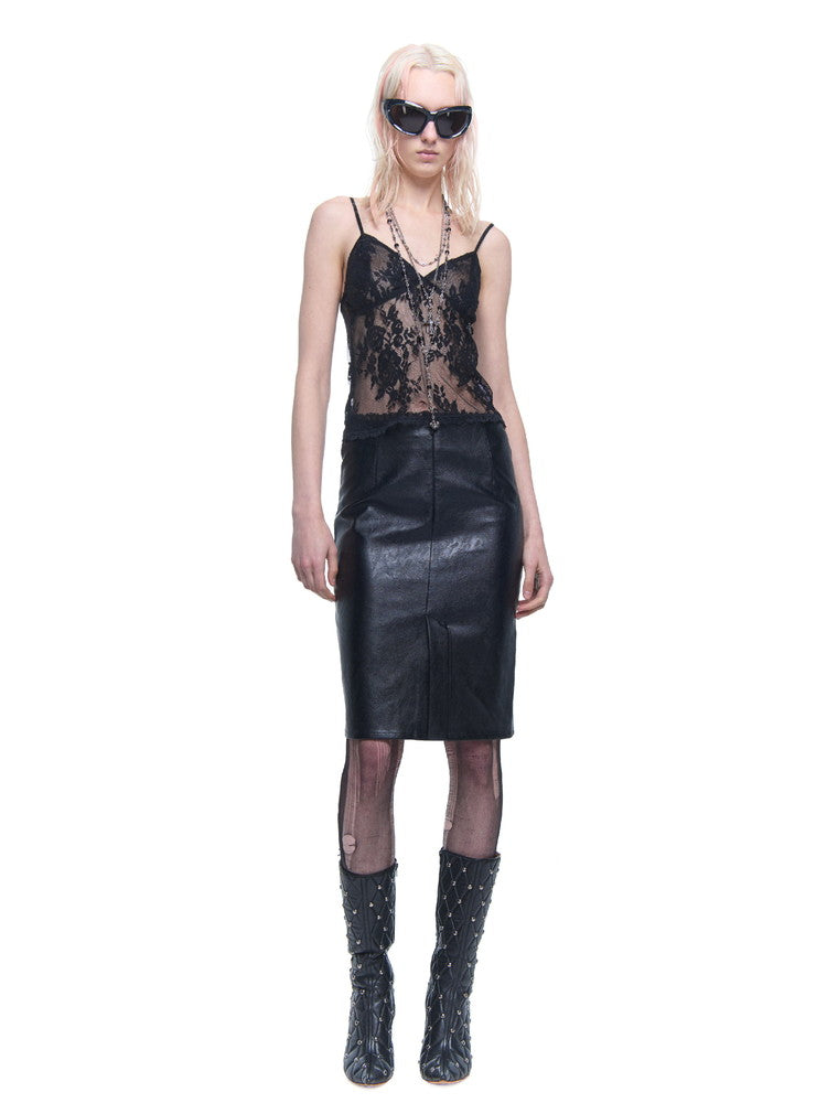 Leather Smooth Lace Tight Skirt