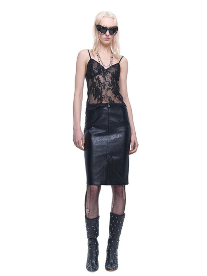 Leather Smooth Lace Tight Skirt