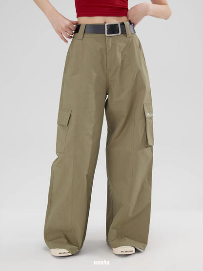 Casual Wide-Leg Side-Pocket Straight Plain Wide-Pants