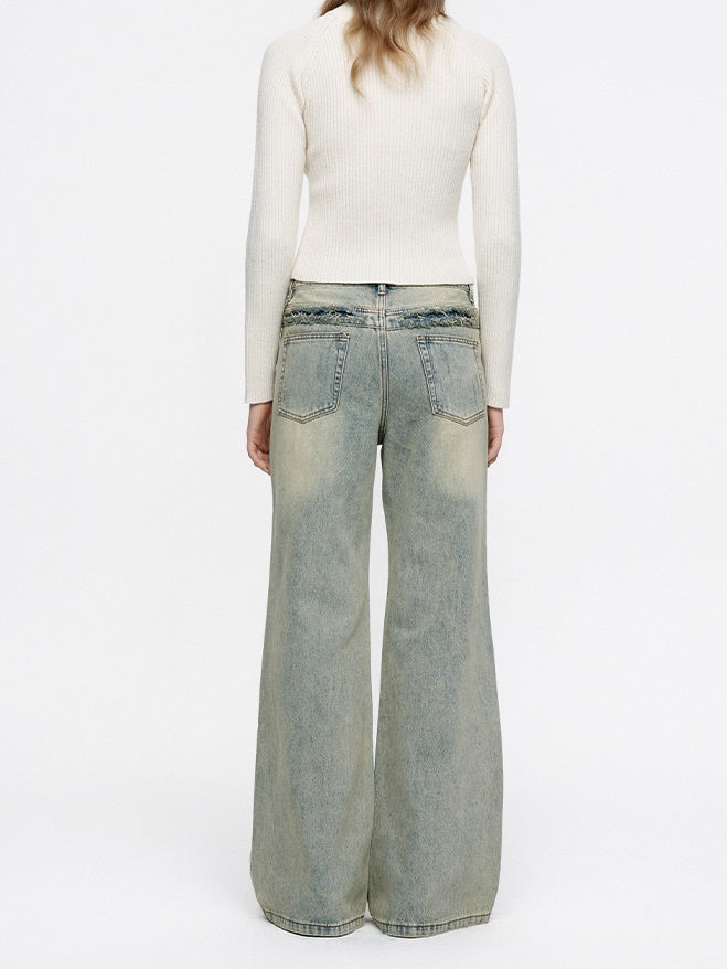 Flare Pale-Color Loose Casual Bell-Bottom Denim-Pants