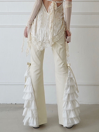 Lace Tiered Lace-Up Nichi Flare-Pants