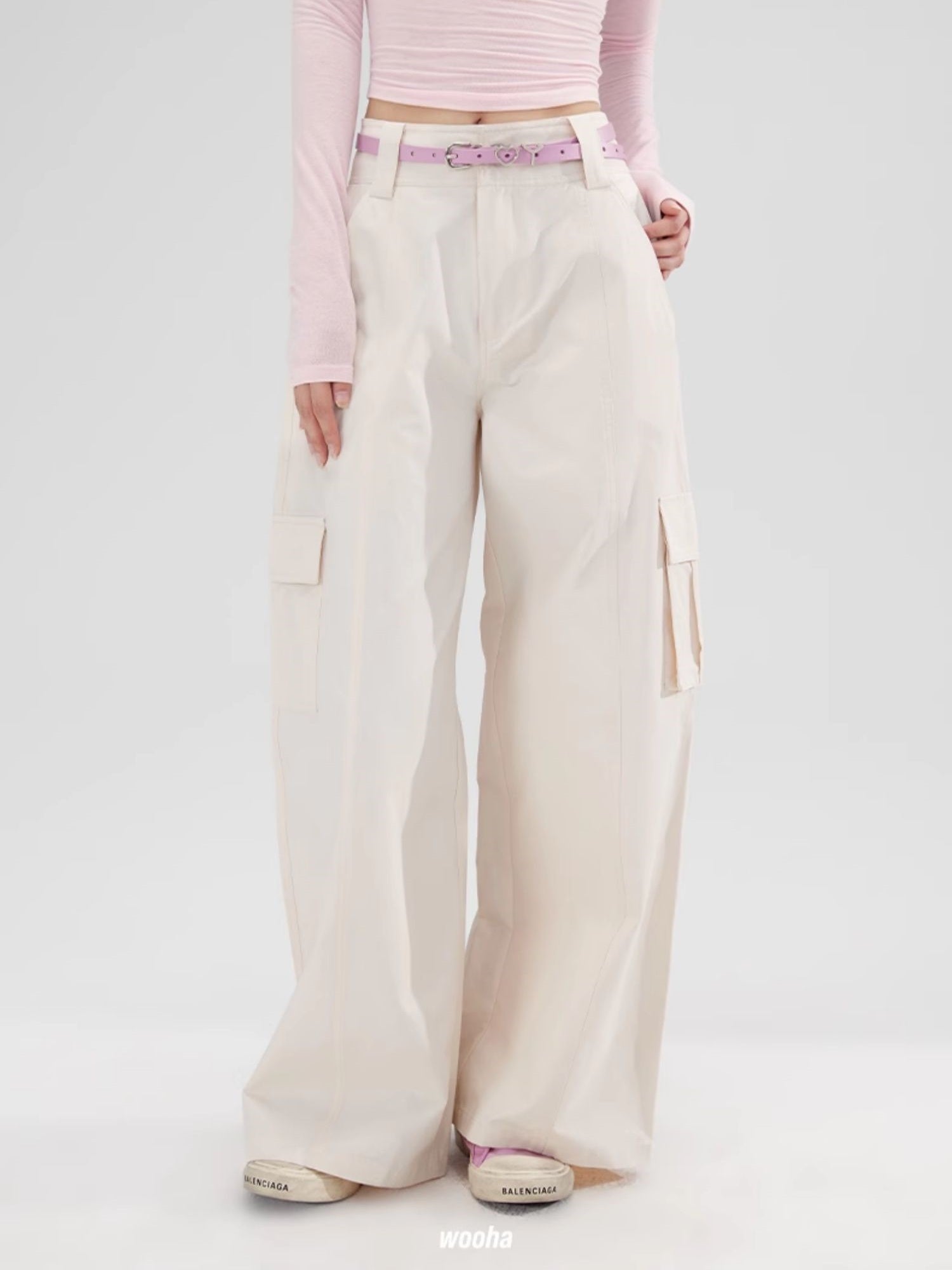 Casual Wide-Leg Side-Pocket Straight Plain Wide-Pants