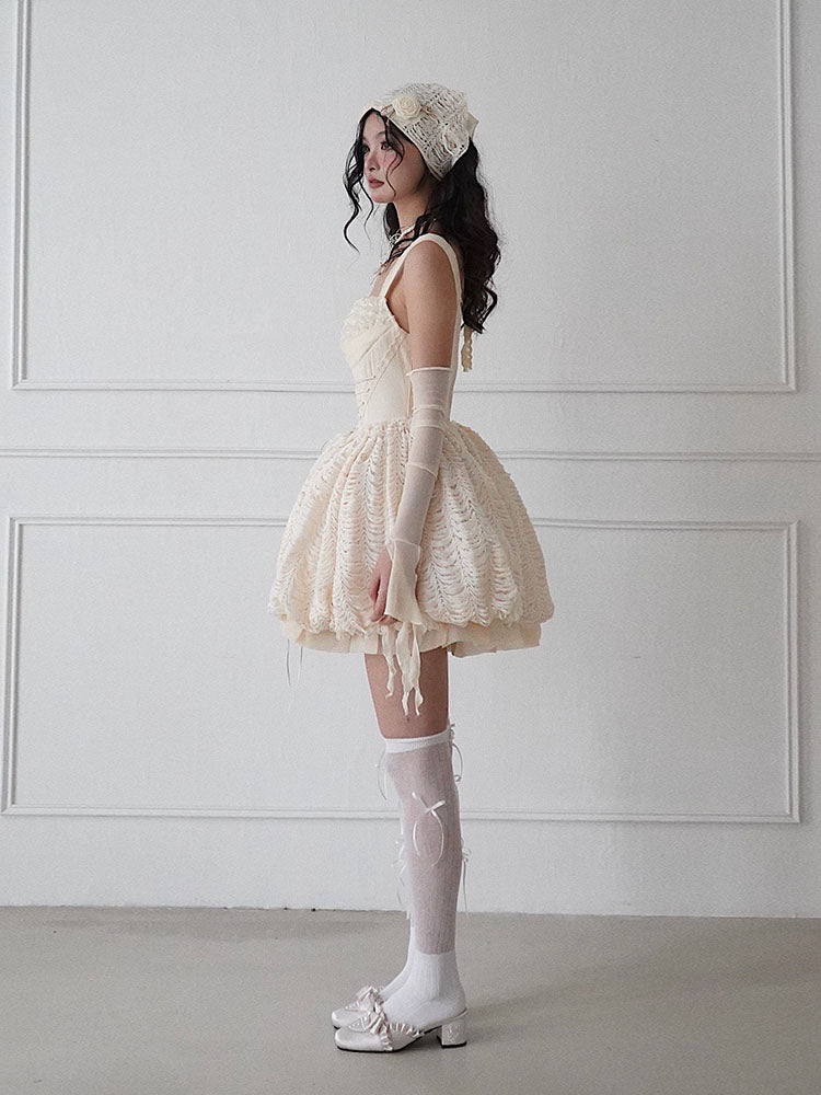 Unique Princess Lace-Up Fluffily Balloon Puff Dress