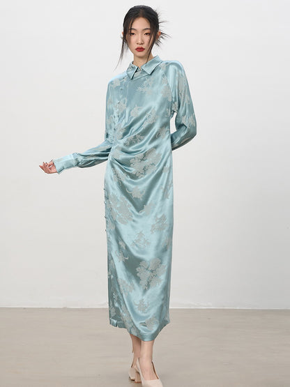 China Embroidery Flower Drape Satin Long One-Piece