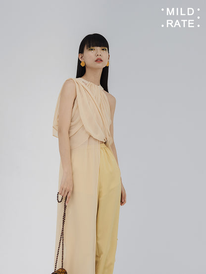 Nichi Ciffon Drape Asymmetry Sheer Cross Tops