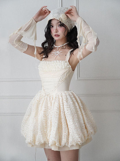 Unique Princess Lace-Up Fluffily Balloon Puff Dress