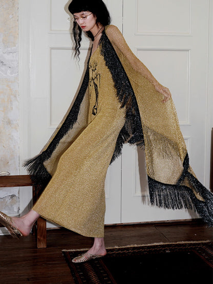 Mesh Metallic Tassel Fringe Sheer Stole