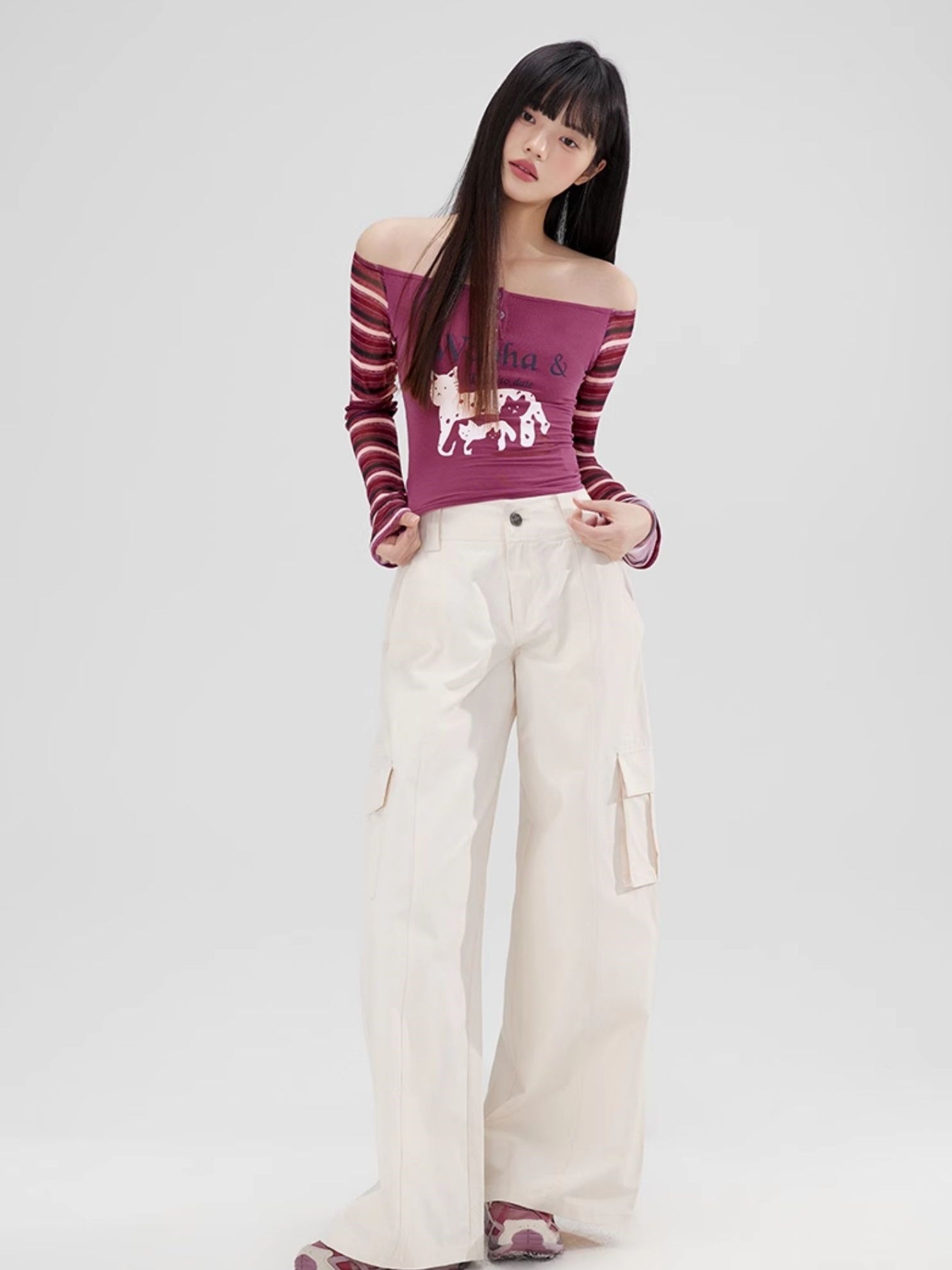 Casual Wide-Leg Side-Pocket Straight Plain Wide-Pants