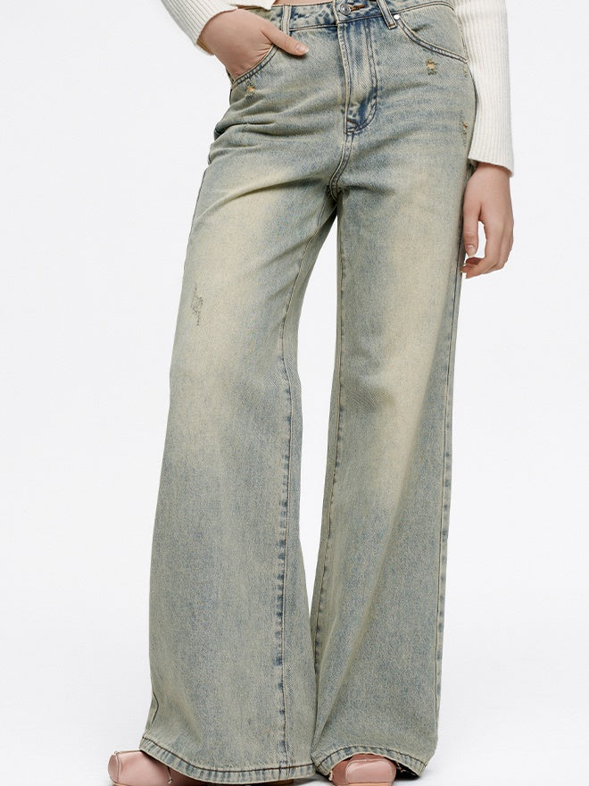 Flare Pale-Color Loose Casual Bell-Bottom Denim-Pants