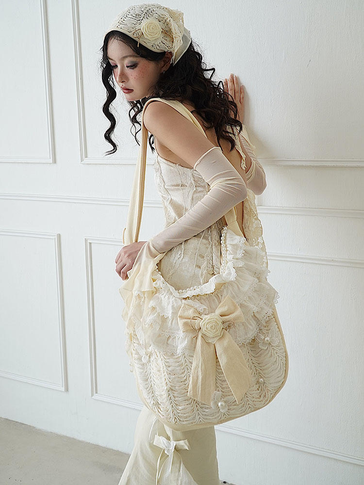 Pearl Lace Ribbon Large Frill Lace Bag