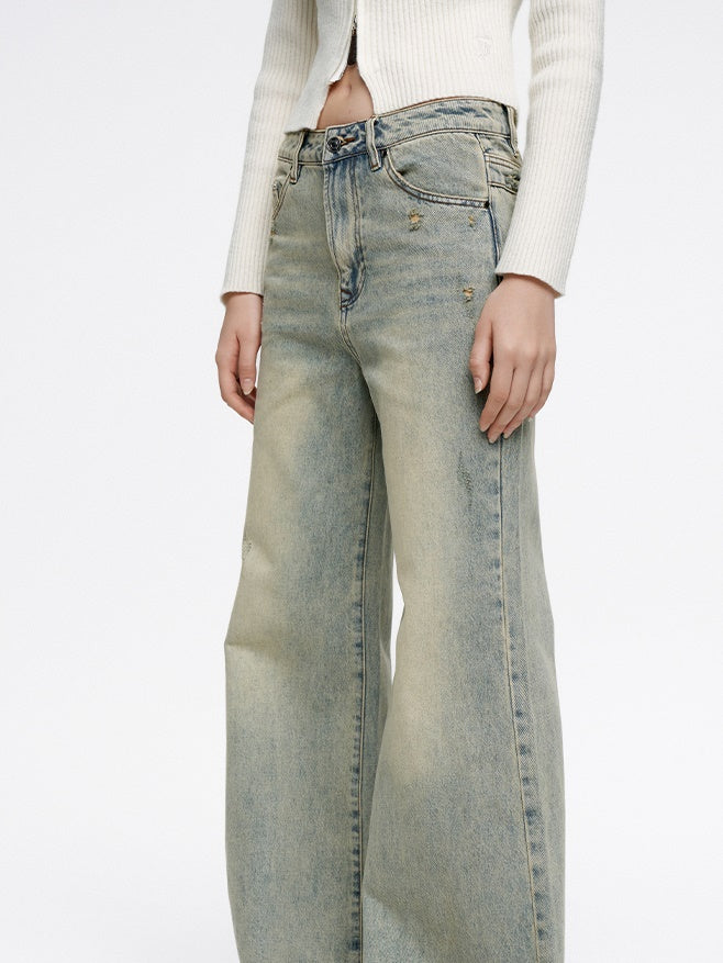 Flare Pale-Color Loose Casual Bell-Bottom Denim-Pants