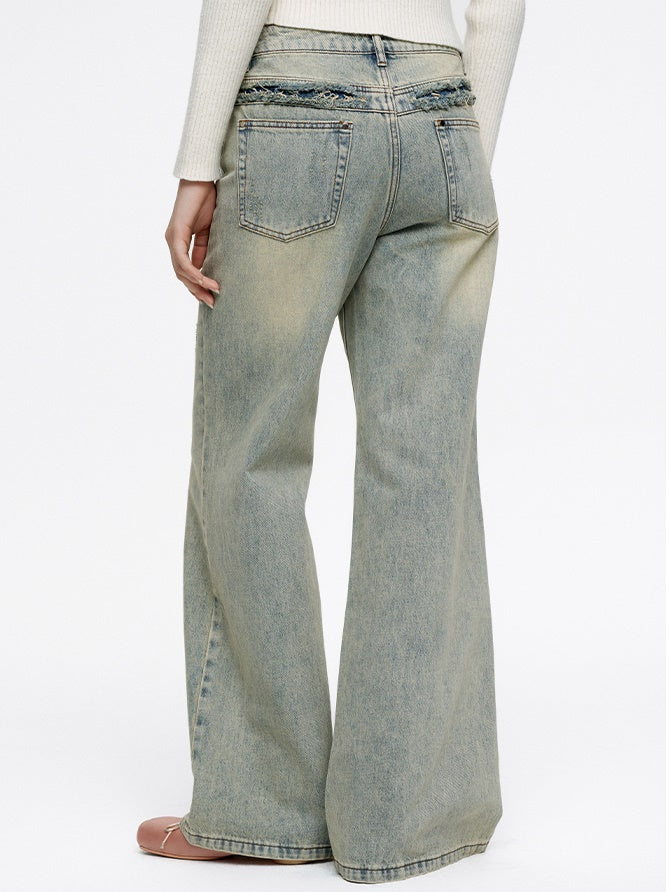 Flare Pale-Color Loose Casual Bell-Bottom Denim-Pants