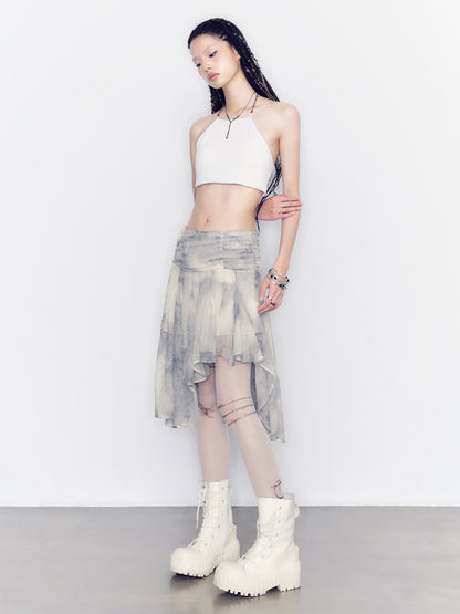 Set-Up Speckled Sheer Nichi Tie-Dye Cutsew＆Mini-Skirt＆Inner