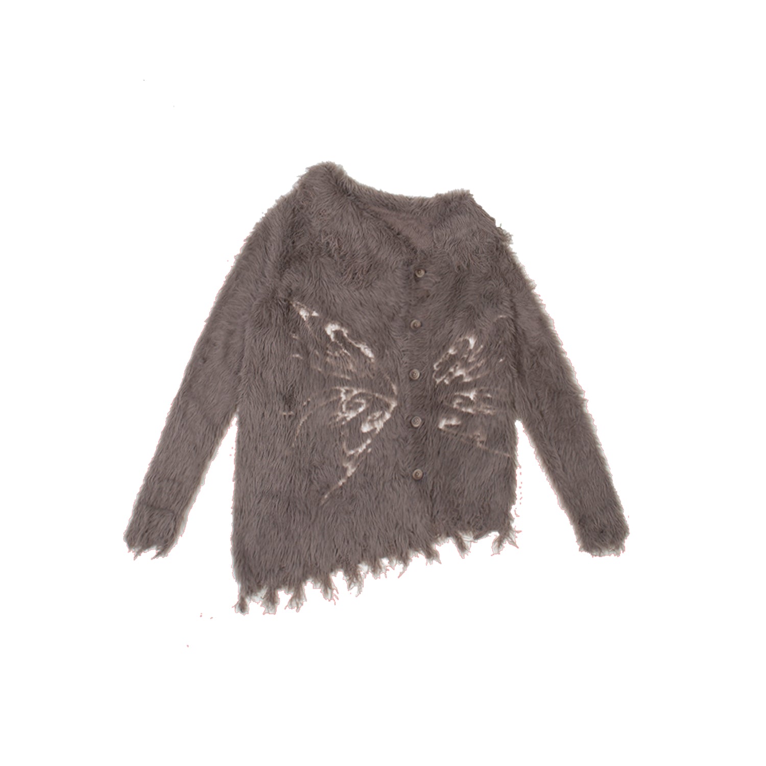 Asymmetry Button Long Oversize Fluffily Mohair-Knit