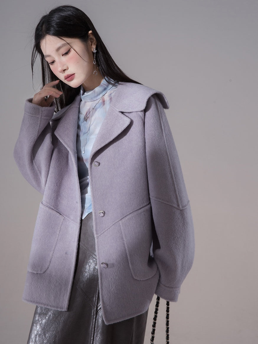 Big-Collar Retro Wool Long-Coat