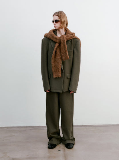 Unisex Jacket＆Wide-Pants Loose Wool Suit Semi-Formal Simple Set-Up