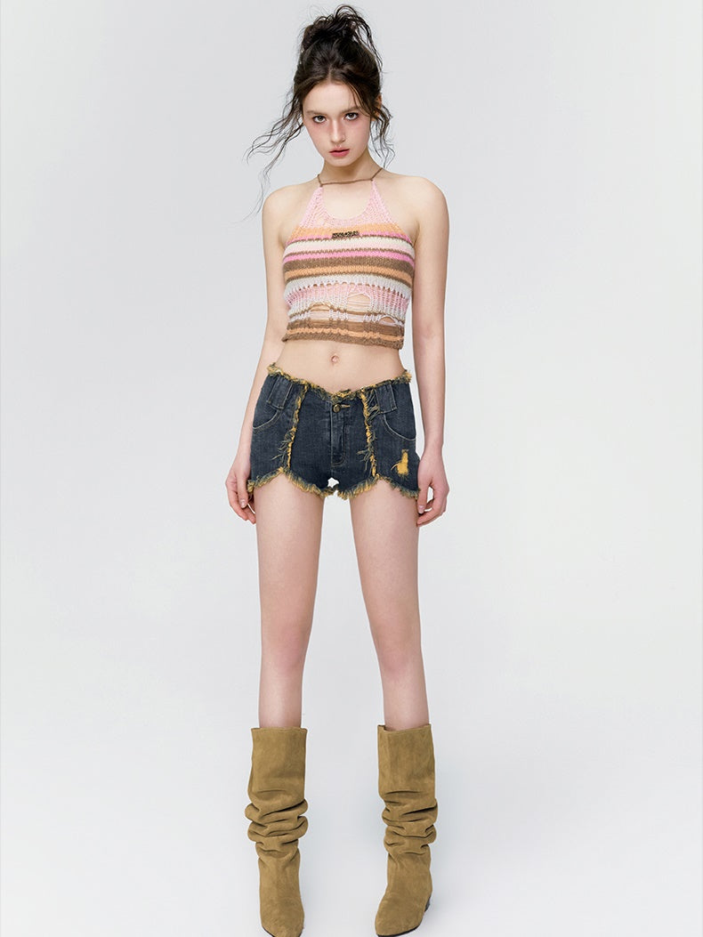 Rhinestone Tassel Hot Pants Sequin Beaded Women Denim Shorts Trousers Fringe  | eBay