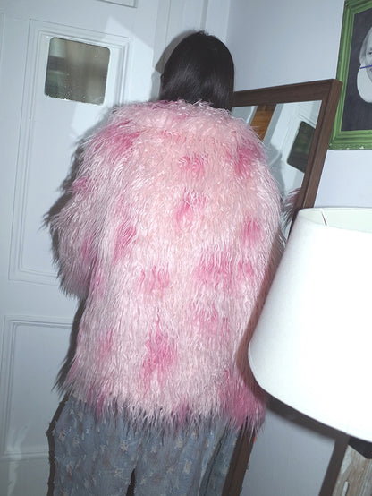 Süße rosa Luxusvolumen warme Fur-Jacket