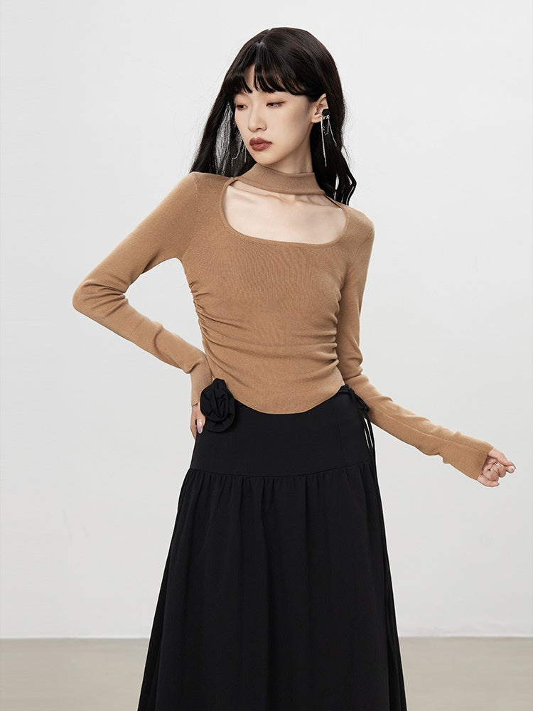 Flare A-Line Plain Rose Natural Long-Skirt