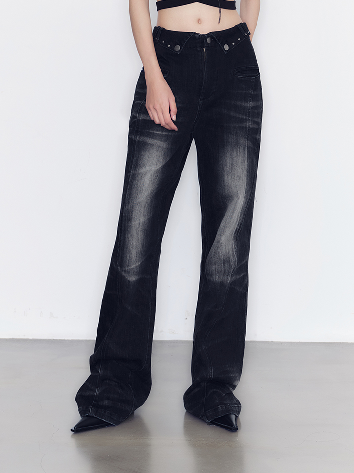 Denim Casual Faded Flare-Pants