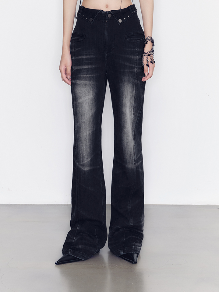 Denim Casual Faded Flare-Pants