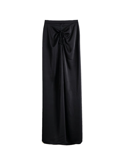 Satin h-line élégant maxi plain long-skirt