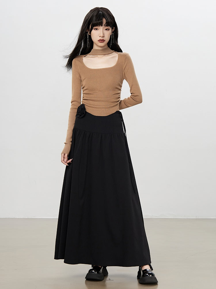 Flare A-Line Rose Rose Natural Long-Skirt