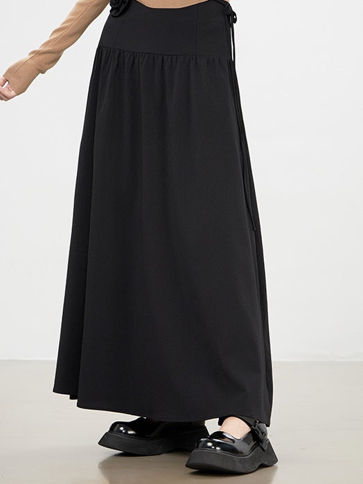 Flare A-Line Plain Rose Natural Long-Skirt