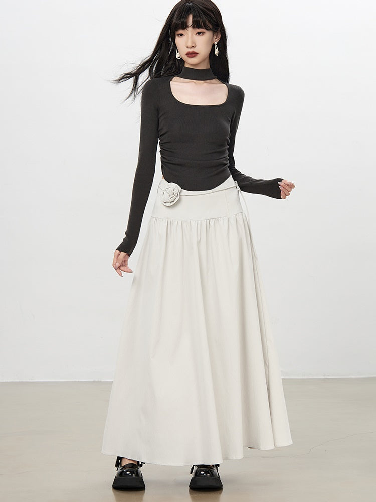 Flare A-Line Rose Rose Natural Long-Skirt