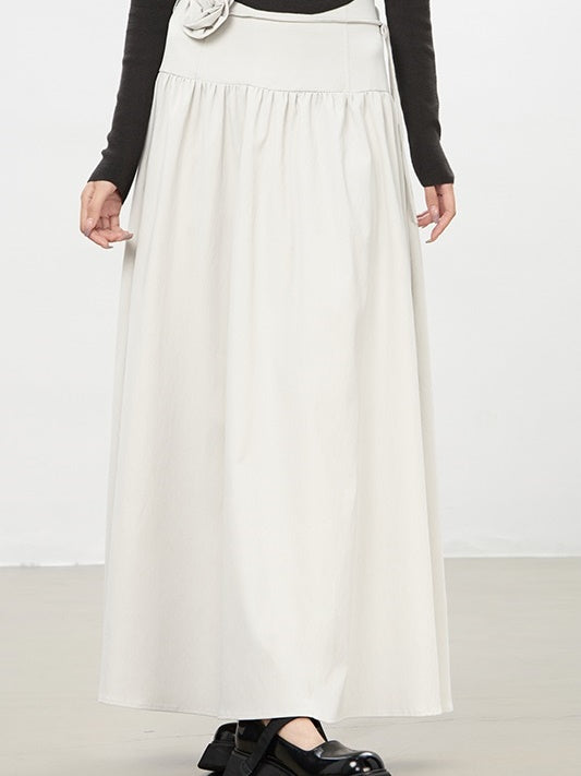 Flare A-Line Plain Rose Natural Long-Skirt