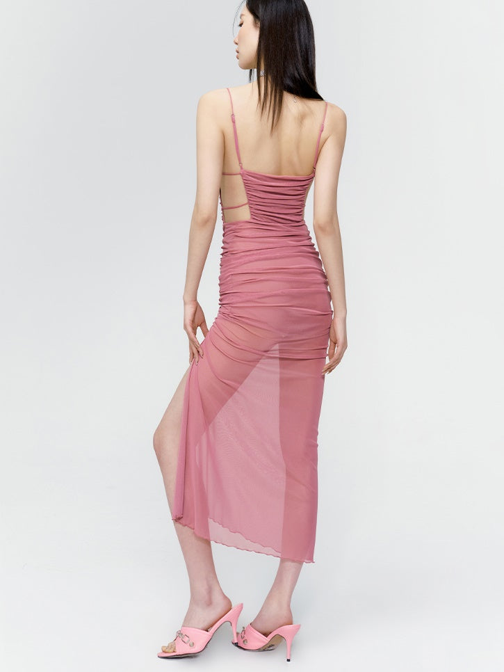 Sexy Sheer Tigth Slit Side-Open Gather One-Piece