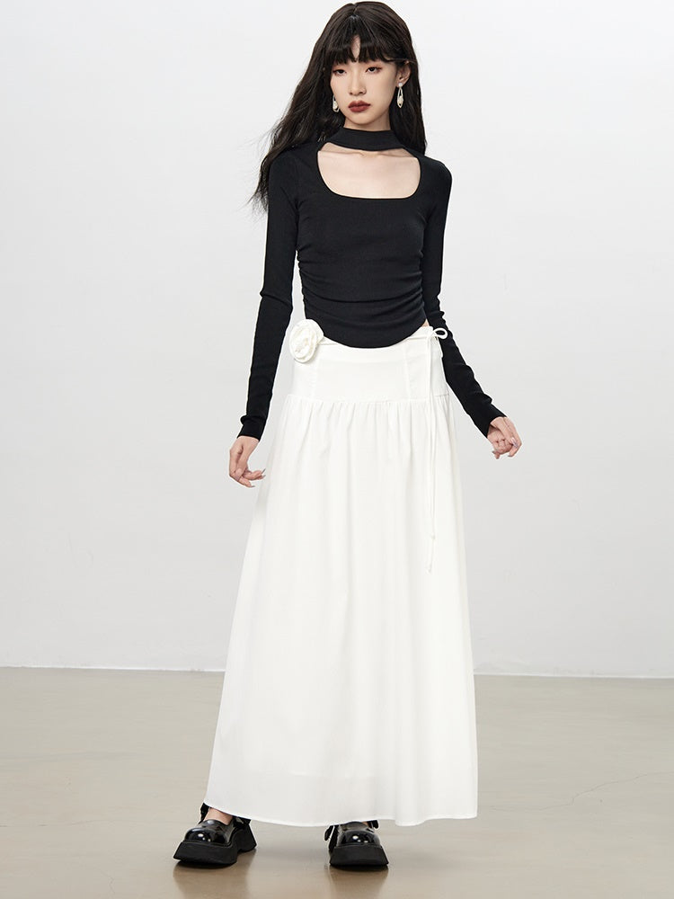 Flare A-Line Plain Rose Natural Long-Skirt