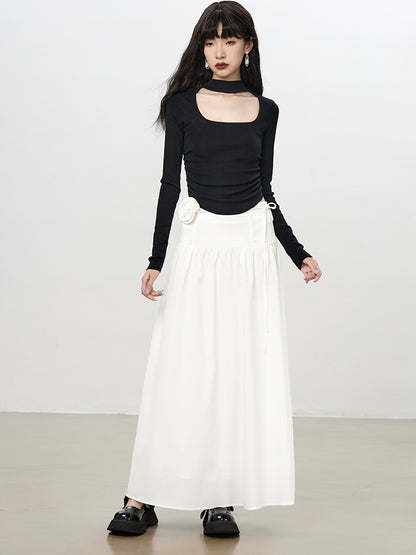 Flare A-Line Rose Rose Natural Long-Skirt