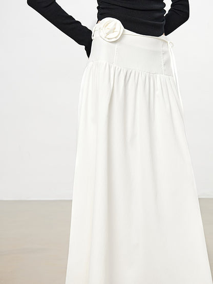 Flare A-Line Plain Rose Natural Long-Skirt