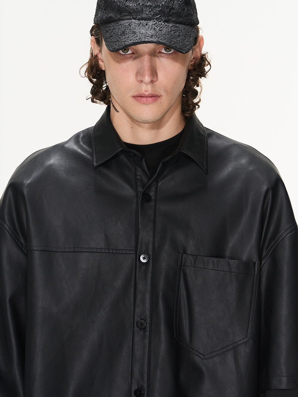 Glossy Nichi Layered Fake-Leather Shirt – ARCANA ARCHIVE