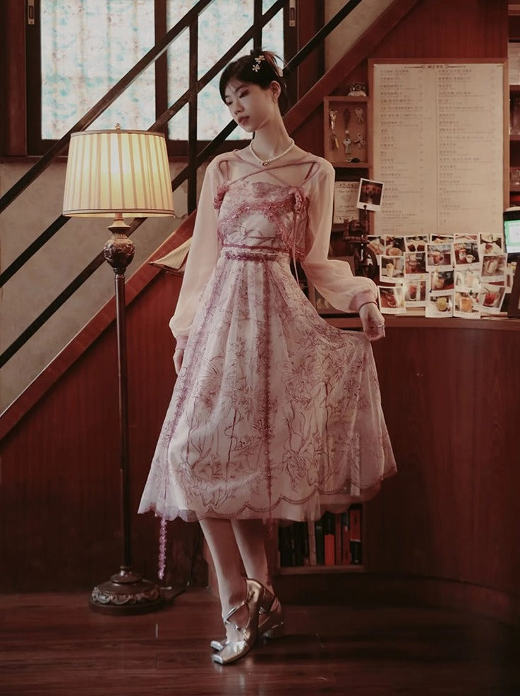 Princess Dress Flower Lace One-piece & Cardigan